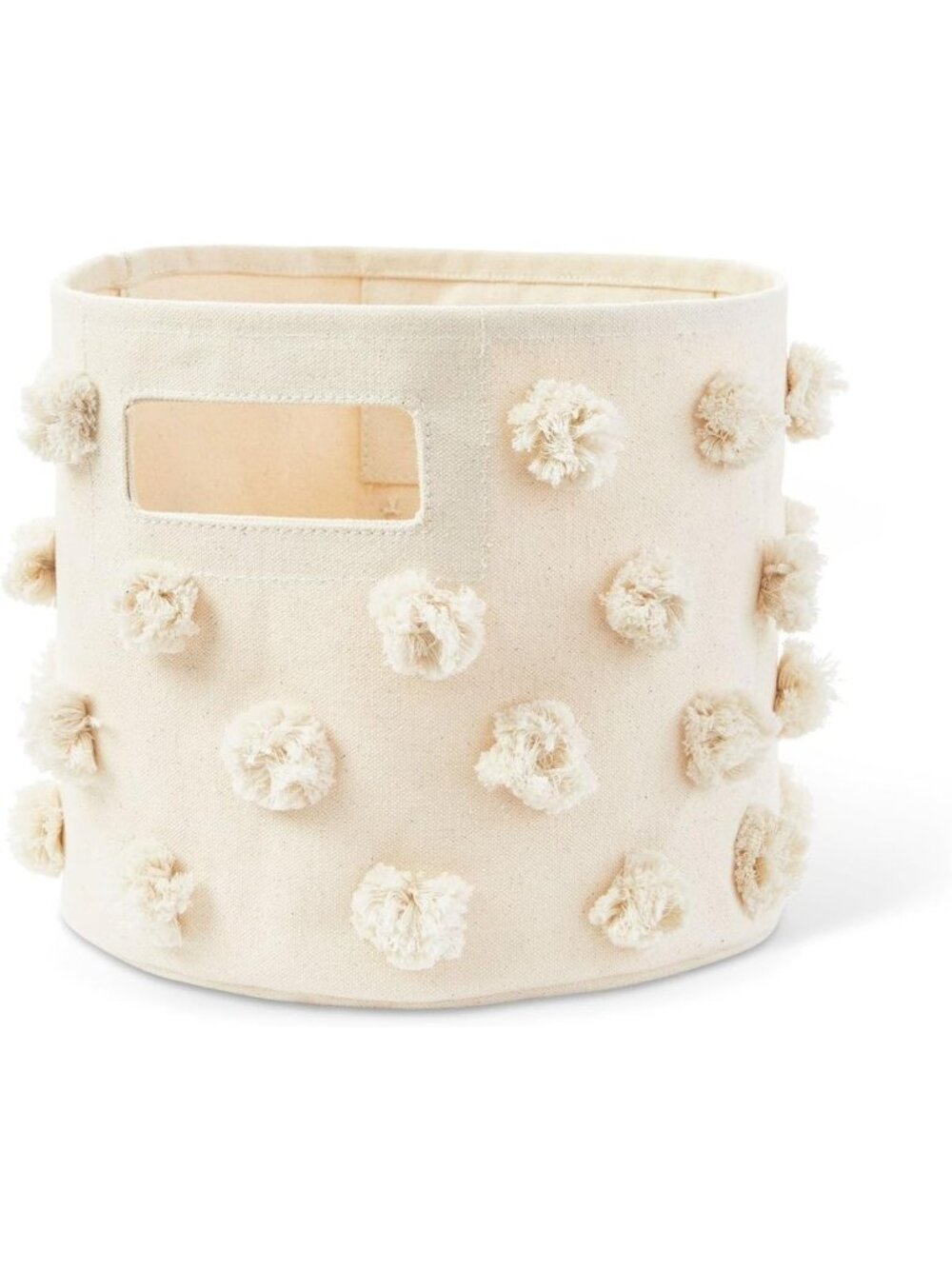 Natural Cotton Canvas Pom Pom Basket | Decorative Storage Organizer for Nursery